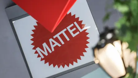 FILE PHOTO: Mattel signage is displayed during the New York Toy Fair in New York City, U.S., February 17, 2026. REUTERS/Jeenah Moon/File Photo