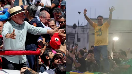 El presidente brasileño Luiz Inácio Lula da Silva, candidato del Partido de los Trabajadores (PT) a la reelección, y el candidato presidencial brasileño Flavio Bolsonaro, del Partido Liberal (PL).