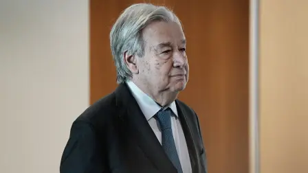 UN Secretary-General Antonio Guterres enters a briefing room at the 81st United Nations General Assembly (UNGA) at UN headquarters in New York City, US, September 25, 2026.  REUTERS/Bing Guan