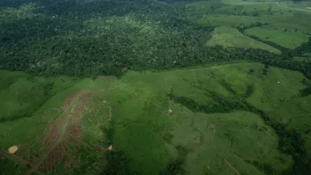 Aerial view showing a degraded area of the Amazon rainforest a few kilometres away from indigenous territories in Altamira, Pará state, Brazil, on June 13, 2025. (Photo by Carlos Fabal / AFP)
