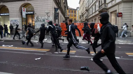 Protestas en Milán, Italia.