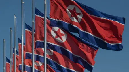 North Korean flags fly at half-mast in solidarity with Cuba following the death of Fidel Castro, in Pyongyang on November 28, 2016. (Photo by Ed JONES / AFP)