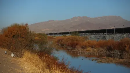 The banks of the Rio Grande/Bravo River on the border of El Paso, Texas, United States with Ciudad Juarez, Chihuahua, Mexico, on January 20, 2025. Minutes after his inauguration, US President Donald Trump said that he will issue a raft of executive orders aimed at reshaping citizenship and immigration issues stating that he will declare "a national emergency at our southern border" and that "all illegal entry will immediately be halted". (Photo by HERIKA MARTINEZ / AFP)