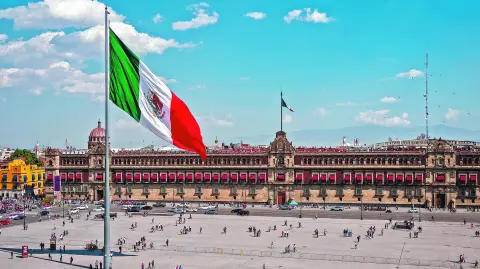 Mexico City, Mexico - January 26, 2019: Historical landmark National Palace building at Plaza de la Constitucion in Mexico City, Mexico.