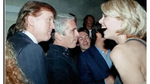This undated photo from the personal collection of Jeffrey Epstein provided by the Democrats on the House Oversight Committee on December 12, 2025, shows US President Donald Trump (L), flanked by Epstein (C), talking to an unknown woman. Democratic lawmakers released a new cache of photos on Friday from the estate of convicted sex offender Jeffrey Epstein that includes images of US President Donald Trump and former president Bill Clinton, as well as former Trump advisor Steve Bannon, former Clinton treasury secretary Larry Summers, director Woody Allen and the ex-prince now known as Andrew Mountbatten-Windsor. (Photo by HANDOUT / House Oversight Democrats / AFP) / RESTRICTED TO EDITORIAL USE - MANDATORY CREDIT "AFP PHOTO /  HOUSE OVERSIGHT COMMITTEE DEMOCRATS / HANDOUT /  " - NO MARKETING NO ADVERTISING CAMPAIGNS - DISTRIBUTED AS A SERVICE TO CLIENTS