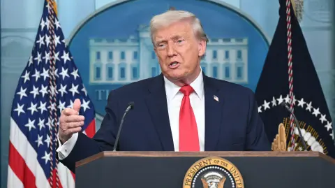 US President Donald Trump speaks during a briefing in the Brady Briefing Room of the White House in Washington, DC, on January 20, 2026. US President Donald Trump on Tuesday expressed frustration that his message on the economy was "not getting across," blaming his spokespeople for the issue. (Photo by SAUL LOEB / AFP)