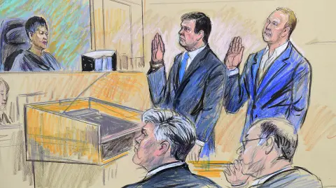Paul Manafort, Rick Gates - A court artist drawing shows President Donald Trump