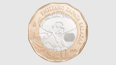 Moneda de 20 pesos, conmemorativa del centenario de la muerte del general Emiliano Zapata Salazar. Foto: Banxico.