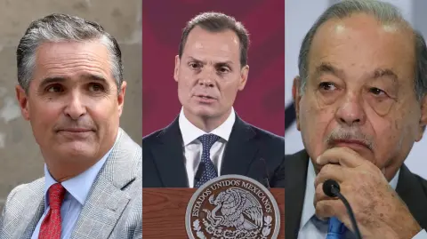(De izquierda a derecha) Bernardo Gómez, Olegario Vázquez Aldir y Carlos Slim. Foto EE: Especial.
