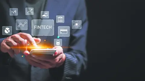 Fintech,(financial,Technology),And,Digital,Money,Concept.,Businessman,Use,Mobile