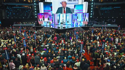 Donald Trump durante su participación en la convención del Partido Republicano en el Foro Fiserv en Wisconsin. Foto: Reuters
