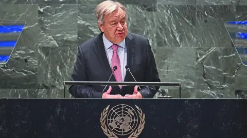 El secretario general de Naciones Unidas, António Guterres, en la presentación del Pacto por el Futuro. Foto: AFP