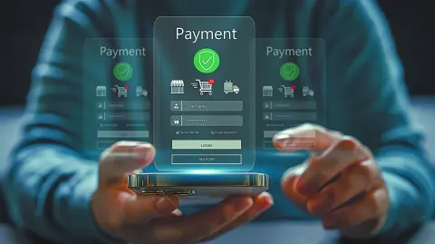 Human with online payment and shopping online, online banking digital technology, purchases, digital marketing, bank, banking applications, Financial transaction and global business online