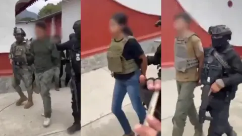 Presuntos criminales detenidos en la comunidad de Huitzontla, Michoacán.