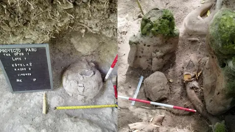 Vasija descubierta en el sitio arqueológico de Uaxactún, en la Reserva de la Biosfera Maya, en Guatemala.