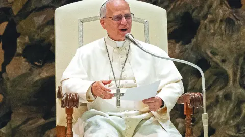 12th May 2025;  Vatican City, Rome, Italy; Pope Leo XIV Holds Audience for Journalist; Pope Leo XIV receives journalists and media workers in audience