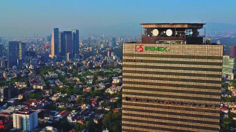 A drone view shows the Petroleos Mexicanos (Pemex) headquarters in Mexico City, Mexico May 8, 2025. REUTERS/Raquel Cunha