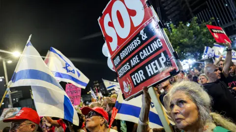 Manifestación organizada por las familias de los rehenes israelíes.