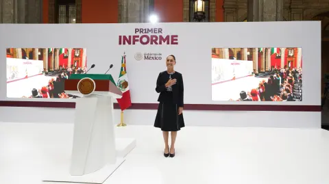Claudia Shienbaum durante su primer informe de Gobierno en Palacio Nacional. Foto EE: Fernando Villa del Angel