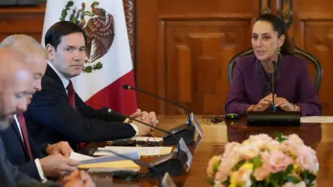 El secretario de Estado de EU, Marco Rubio, se reunió con la presidenta Claudia Sheinbaum en Palacio Nacional. Foto: Reuters