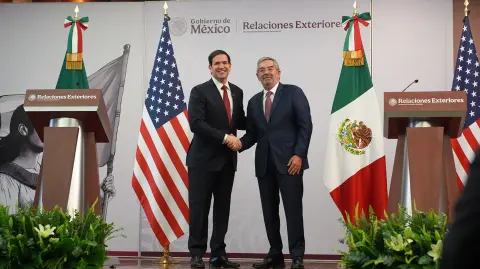 Marco Rubio, secretario de Estado de Estados Unidos y el canciller Juan Ramón de la Fuente ofrecieron una conferencia de prensa tras la reunión con la presidenta Claudia Sheinbaum.