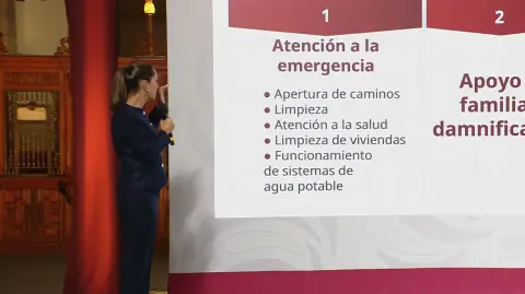 La presidenta Claudia Sheinbaum informó que el Gobierno de México trabaja en cuatro ejes de acción para atender la emergencia derivada de las lluvias e inundaciones que afectaron a comunidades de Hidalgo, San Luis Potosí, Querétaro, Veracruz y Puebla, donde miles de familias perdieron viviendas, cosechas y bienes.

Para más información del tema, visita: Sheinbaum presenta 4 ejes para atender emergencias por lluvias y entrega de 10,000 millones de pesos en apoyos

¡Síguenos en nuestras redes sociales para mantenerte informado!

Twitter: https://twitter.com/eleconomista 
Facebook: https://www.facebook.com/ElEconomista.mx
Instagram: https://www.instagram.com/eleconomistamx
LinkedIn: https://www.linkedin.com/company/el-economista/

#ElEconomista #EETV