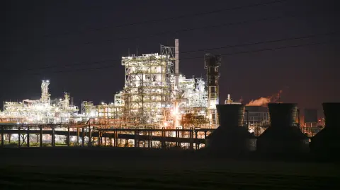 A photograph taken on November 14, 2025, shows the Russia-owned Lukoil Neftochim refinery  near the city of Burgas, on the Black sea coast. Bulgaria on November 14, 20205 nominated a senior government official to take control of a major Lukoil refinery in the east of the country following US sanctions against the Russian oil giant. Lukoil has owned the Neftochim plant -- the largest oil refinery in the Balkans -- in the Black Sea city of Burgas since 1999 (Photo by Nikolay DOYCHINOV / AFP)