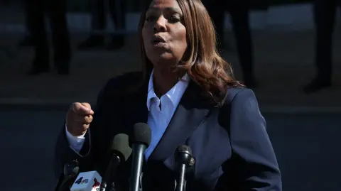 NORFOLK, VIRGINIA - OCTOBER 24: New York Attorney General Letitia James speaks outside the Walter E. Hoffman United States Courthouse following an arraignment hearing on October 24, 2025 in Norfolk, Virginia. James pleaded not guilty to two-counts related to statements she allegedly made about a second home purchased in 2020.   Win McNamee/Getty Images/AFP (Photo by WIN MCNAMEE / GETTY IMAGES NORTH AMERICA / Getty Images via AFP)