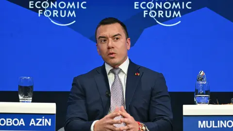 Ecuadors President Daniel Noboa speaks during the World Economic Forum (WEF) annual meeting in Davos on January 20, 2026. The World Economic Forum takes place in Davos from January 19 to January 23, 2026. (Photo by Fabrice COFFRINI / AFP)