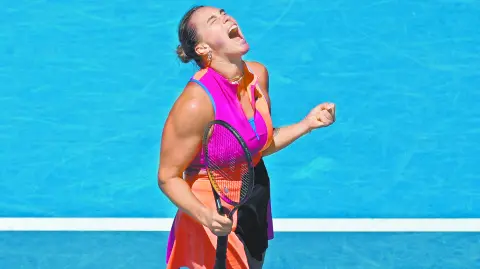 Tennis - Australian Open - Melbourne Park, Melbourne, Australia - January 23, 2026Belarus' Aryna Sabalenka reacts during her third round match against Austria's Anastasia Potapova REUTERS/Edgar Su