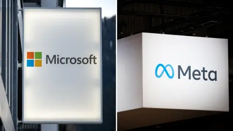 Microsoft y Meta logos.