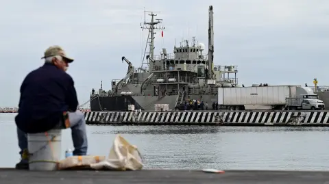 Mexico's Navy ship Isla Holbox is loaded with humanitarian aid, including food and other basic supplies, bound for Cuba, at a port in Veracruz, Mexico, February 6, 2026. REUTERS/Yahir Ceballos