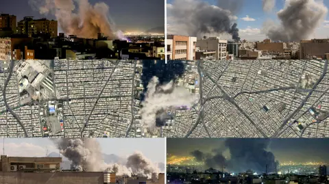 Vistas panorámicas y aéreas de los bombardeos de Israel y EU contra objetivos en Irán.