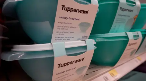CHICAGO, ILLINOIS - APRIL 10: Tupperware products are offered for sale at a retail store on April 10, 2023 in Chicago, Illinois. Tupperware stock closed down nearly 50 percent today after the company warned that it may go out of business.   Scott Olson/Getty Images/AFP (Photo by SCOTT OLSON / GETTY IMAGES NORTH AMERICA / Getty Images via AFP)