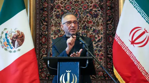 Iranian Ambassador to Mexico Abolfazl Pasandideh speaks during a press conference on the U.S.-Israeli conflict with Iran and the official stance regarding the appointment of Mojtaba Khamenei, the second son of the late Supreme Leader Ayatollah Ali Khamenei, as his successor, at the Iranian Embassy in Mexico City, Mexico, March 10, 2026. REUTERS/Raquel Cunha