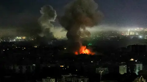 Smoke rises from the site of an Israeli airstrike that targeted an area in Beiruts southern suburbs on March 11, 2026. Lebanon was drawn into the Middle East war last week when Hezbollah attacked Israel in response to the killing of the Iranian supreme leader in US-Israeli strikes. Israel, which kept up strikes targeting Hezbollah despite a 2024 ceasefire, has since launched attacks across Lebanon and sent ground troops into border areas. (Photo by AFP) /
