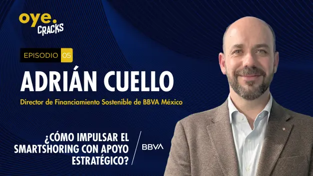 En este episodio final de la serie Oye.Cracks, conversamos con Adrián Cuello, director de financiamiento sostenible de BBVA México, sobre cómo las empresas pueden dar el siguiente paso en sus estrategias de smartshoring con un socio financiero estratégico.
Un episodio que resume lo aprendido en esta serie y ofrece un mensaje clave a líderes empresariales que buscan aliados estratégicos para crecer de manera competitiva y responsable.
Suscríbete a Oye.Cracks y sigue descubriendo cómo el smartshoring está redefiniendo el futuro de los negocios.