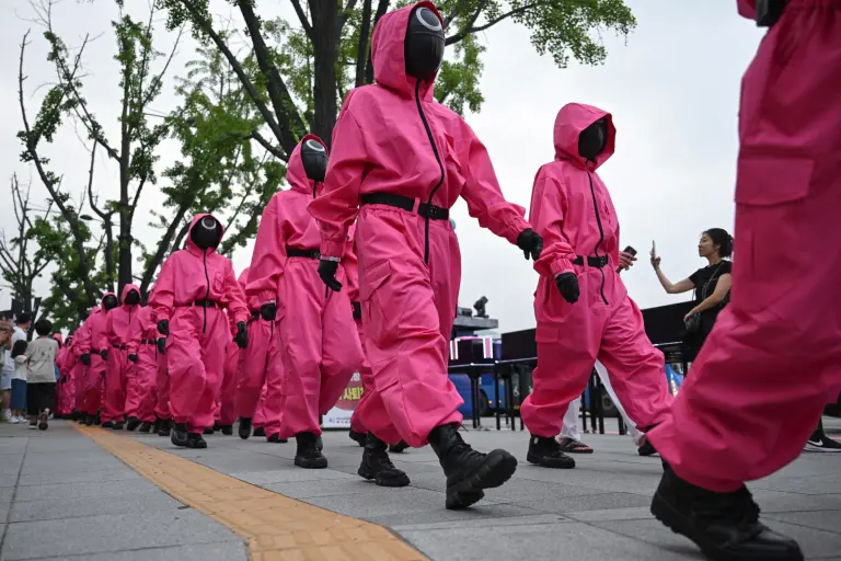 The pink guards of Squid Game.