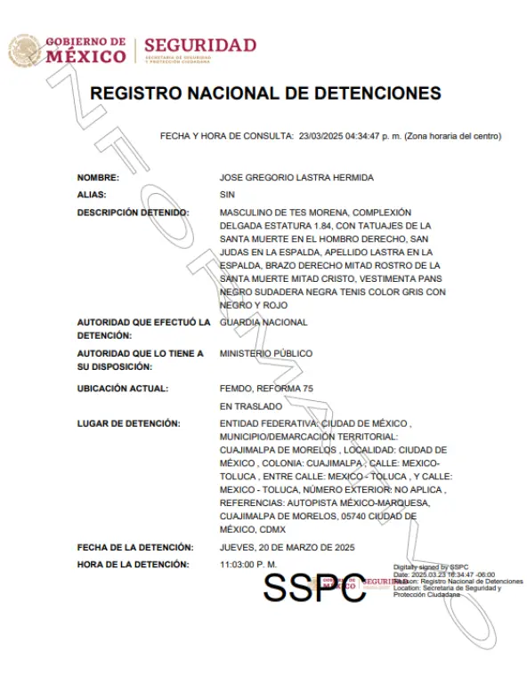 Foto: Ficha Registro Nacional de Detenciones