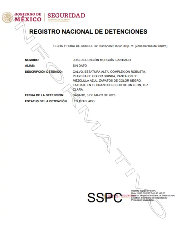 Foto: Ficha Registro Nacional de Detenciónes