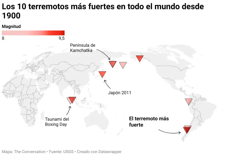 Los 10 terremotos más fuertes en todo el mundo desde 1900.
