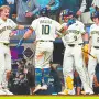 Sal Frelick, de los Milwaukee Brewers, celebra con sus compañeros tras conectar un jonrón ante los Tampa Bay Rays durante el segundo juego de la Serie Mundial 2026. Foto: Imagn Images./ Reuters